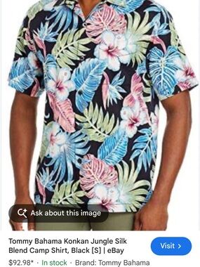 Tommy Bahama Black Hawaiian Shirt with Blue, Green and Pink Accents | Men’s XXL